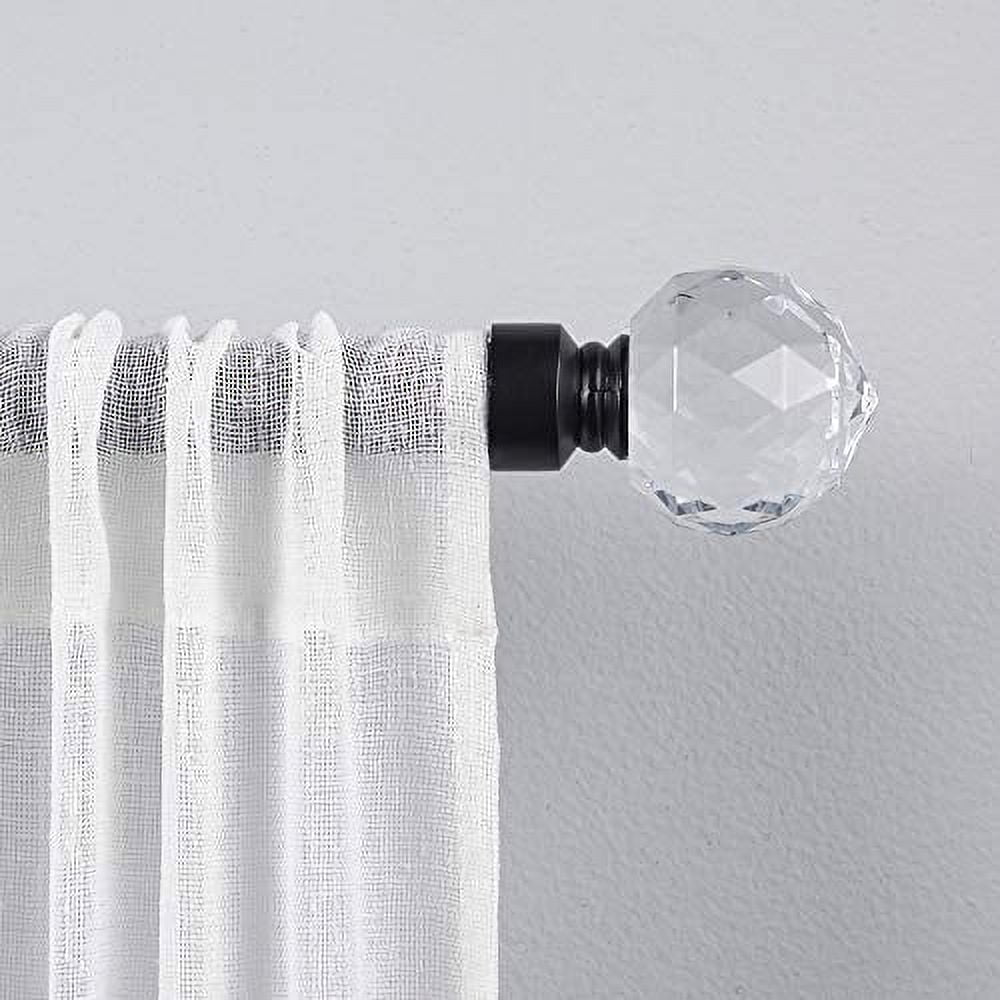 EXCLUSIVE HOME Crystal Ball 1" Curtain Rod and Coordinating Finial Set, Matte Black, Adjustable 66"-120"