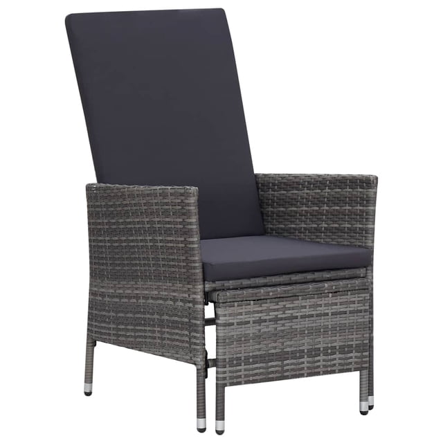 vidaXL Chaise de Jardin Inclinable avec Coussins en Résine Tressée Gris