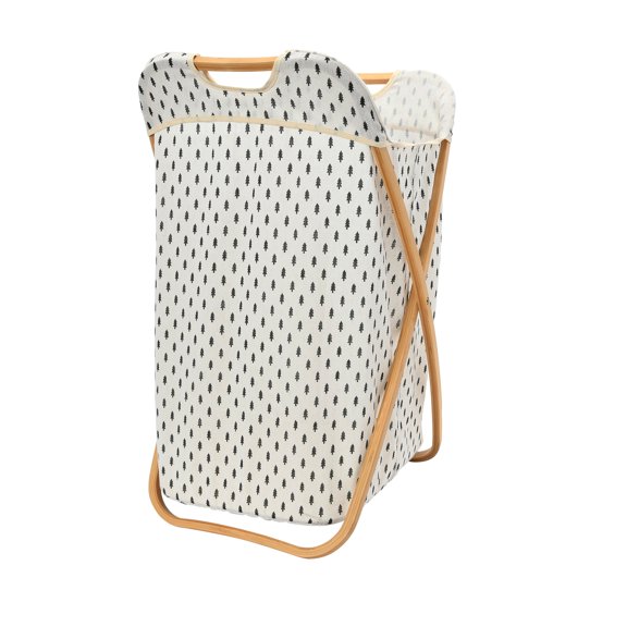 Household Essentials Bamboo X Frame Hamper with Tree Pattern, Black and White