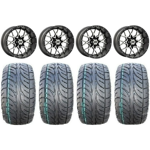 GTW Vortex 2 14" Golf Cart Wheels Gray 205x30 Fusion ST Tires Yamaha