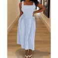 thumbnail image 3 of Baby Blue Striped Square Neck Sleeveless Midi Dress For Women, 3 of 6