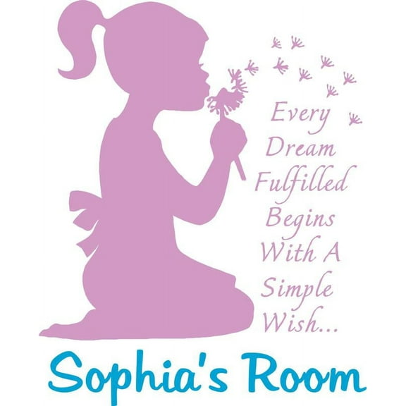 Personalized Name Vinyl Decal Custom Initial Wall Every Dream Fulfilled Begins With A Simple Wish Little Girl Baby Newborn Infant Nursery Room 8X16”