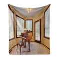 thumbnail image 1 of Antique Soft Flannel Fleece Blanket, Round Room with Piano Lots of Windows Classic Architecture Furnished, Cozy Plush for Indoor and Outdoor Use, 50" x 70", Brown Pale Yellow White, by Ambesonne, 1 of 5