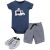 Hudson Baby Unisex Baby Cotton Bodysuit, Shorts and Shoe Set