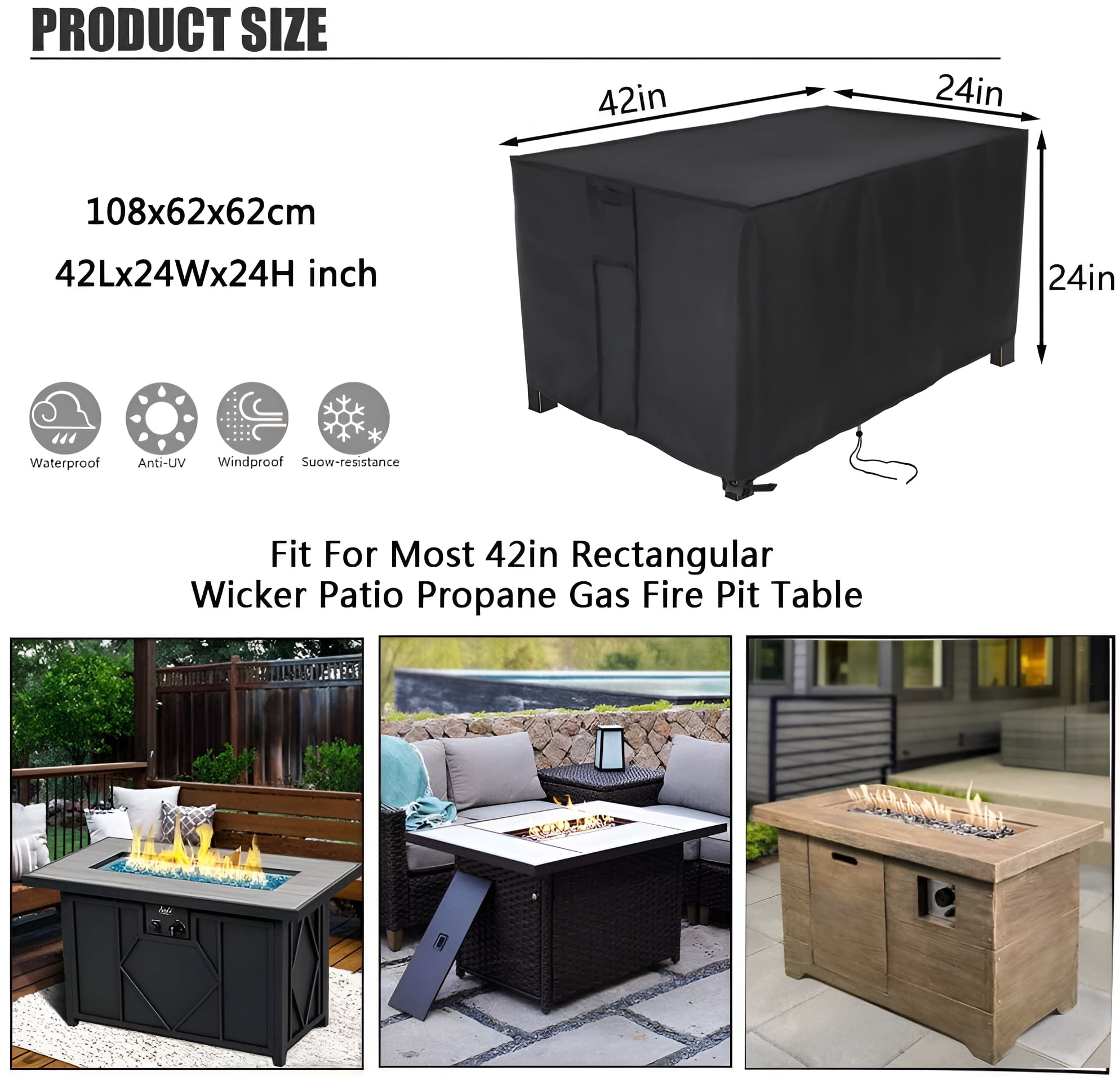 Saking Fire Pit Cover, Rectangular 42inch Firepit Cover Waterproof Material Outdoor Propane Fire Table Cover