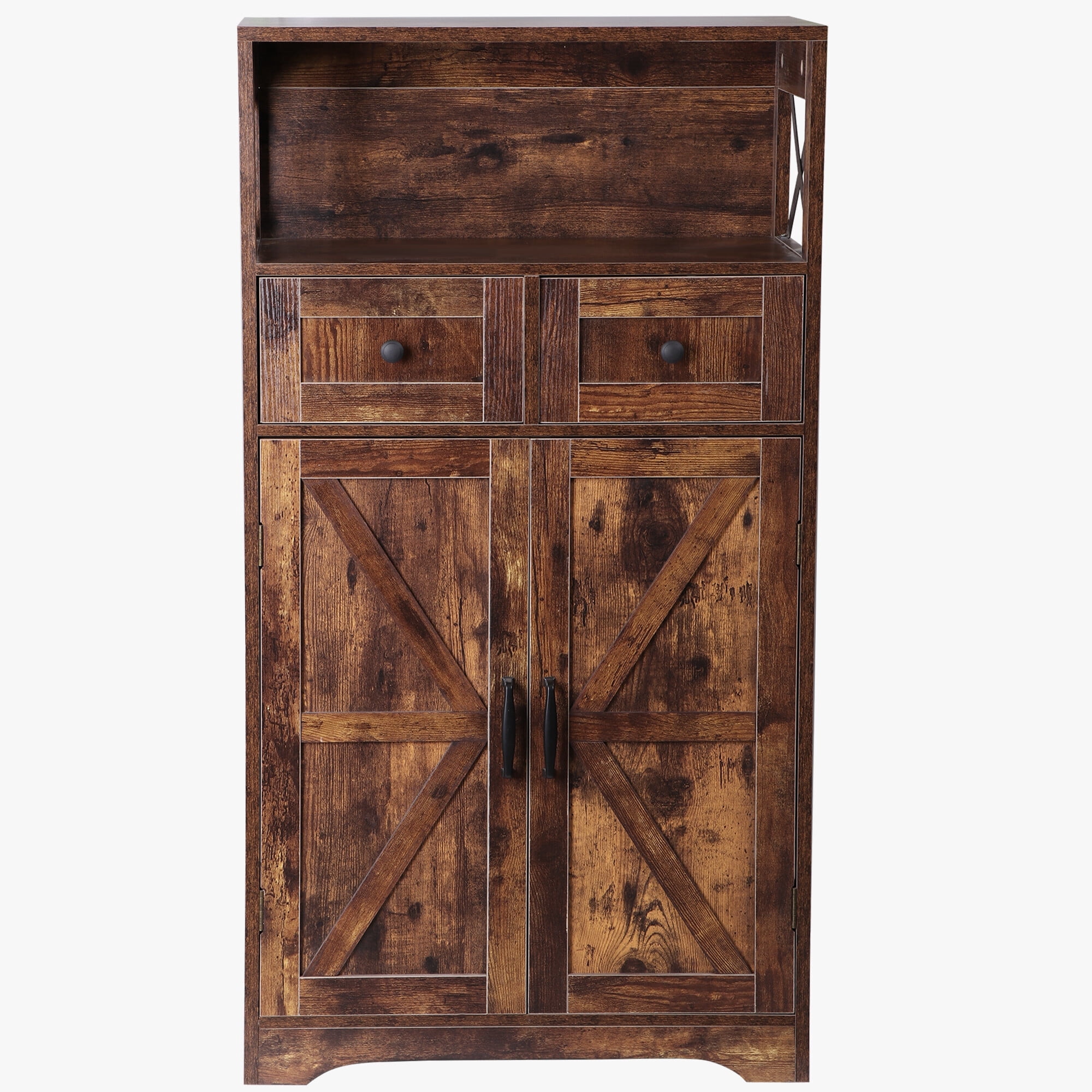 HomGarden Floor Storage Cabinet Large Farmhouse Kitchen Pantry Cabinet W/Drawers & Doors & Shelves for Home, Bathroom, Entryway, Living Room, Rustic