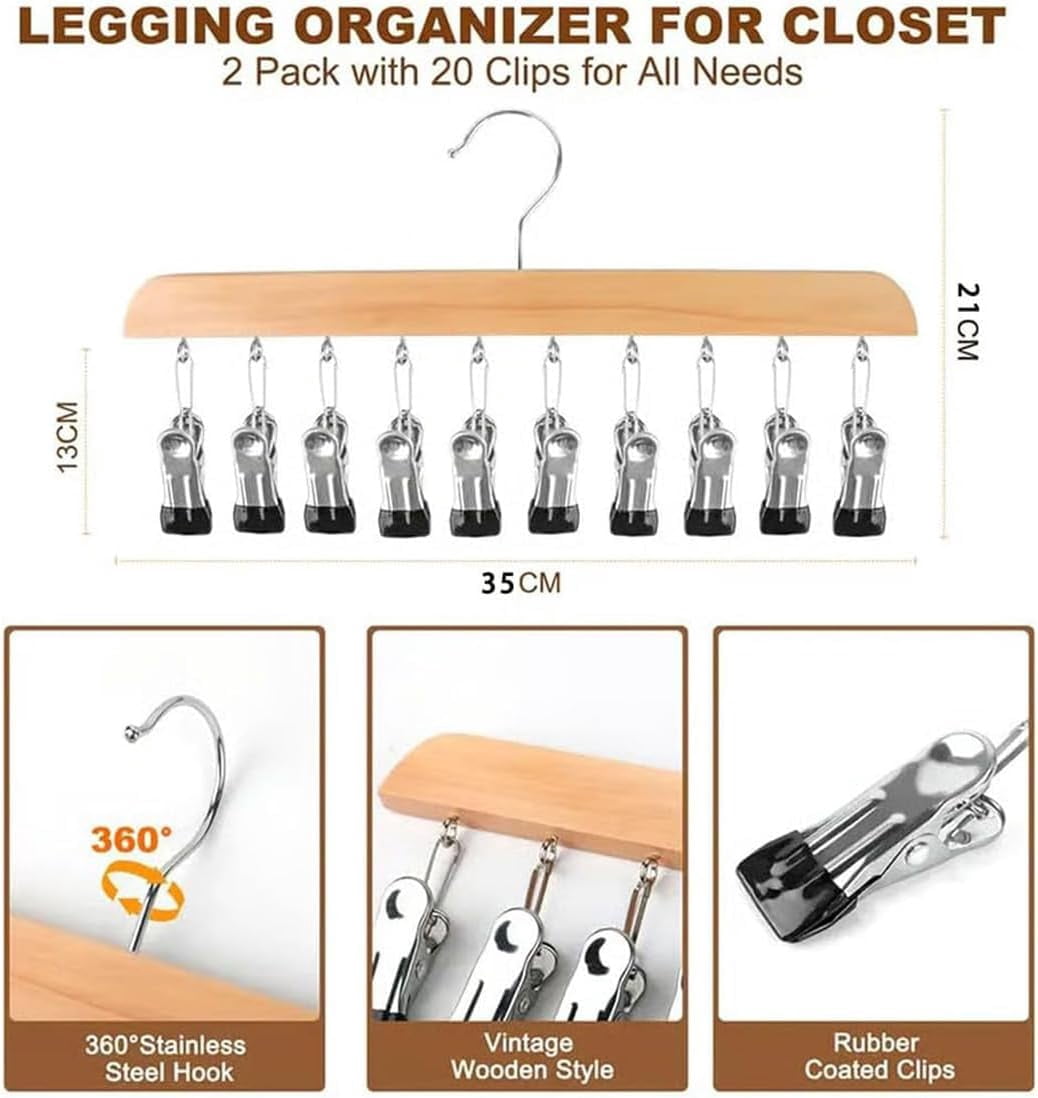 Closet Organizer with 10 Clips - Space Saving Hanging Closet Organizer, Legging Organizer for Closet Hanging, Pants Scarf Hangers with Clips