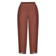 thumbnail image 4 of SELONE Womens Pants Casual Travel Brown Mid Waist Plus Size Lounge Pants Cropped Trouser Pants Loose Beach Pants Pull on Solid Soft Straight Leg Lightweight Comfy 5XL Breathable Summer Clothes, 4 of 5