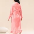 thumbnail image 5 of Ruffle Fleece Maxi Robe for Women Lace Trim Fuzzy Soft Kimono Bathrobe Warm Winter Long Sleeve Nightgown Sleepwear, 5 of 6