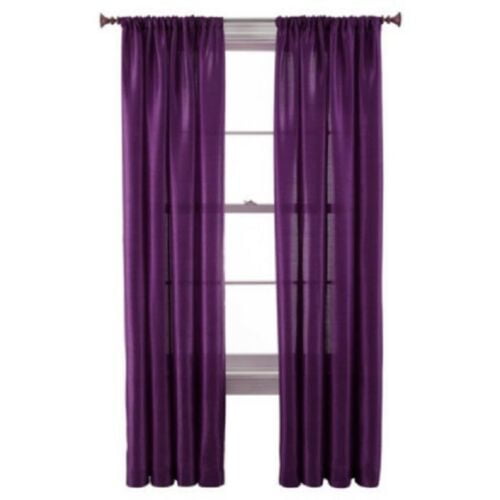 MR2 Purple 2-PC Set rod pocket faux silk window curtain treatment set of two 2 solid semi sheer voile panels 55' W x 95' L (Each)