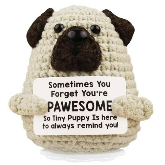 Handmade Emotional Support Pacha Puppy, Positive Crochet Doll with Card, Inspirational Small Handmade Knitted, Funny Gift for Women Men Birthday Friends Coworkers, Office Decor