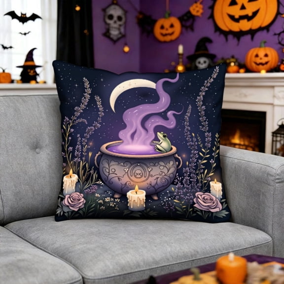 Halloween Home Decor, 18 by 18 Pillow Covers Cauldron Halloween Decor Printed Faux Embroidery Throw Pillow Cover, Perfect for Living Room, Bedroom, Hotel and Vacation Rental Soft