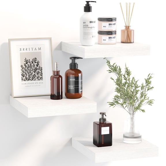 inch Floating Shelves for Wall, Small White Shelves Wall Mounted Shelf for Bathroom, Living Room, Bedroom, Kitchen Decor (Set of 3, 8x8)