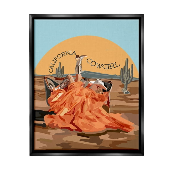 Stupell Industries California Cowgirl Landscape Landscape Painting Black Floater Framed Canvas Art Print Wall Art, 17 x 21