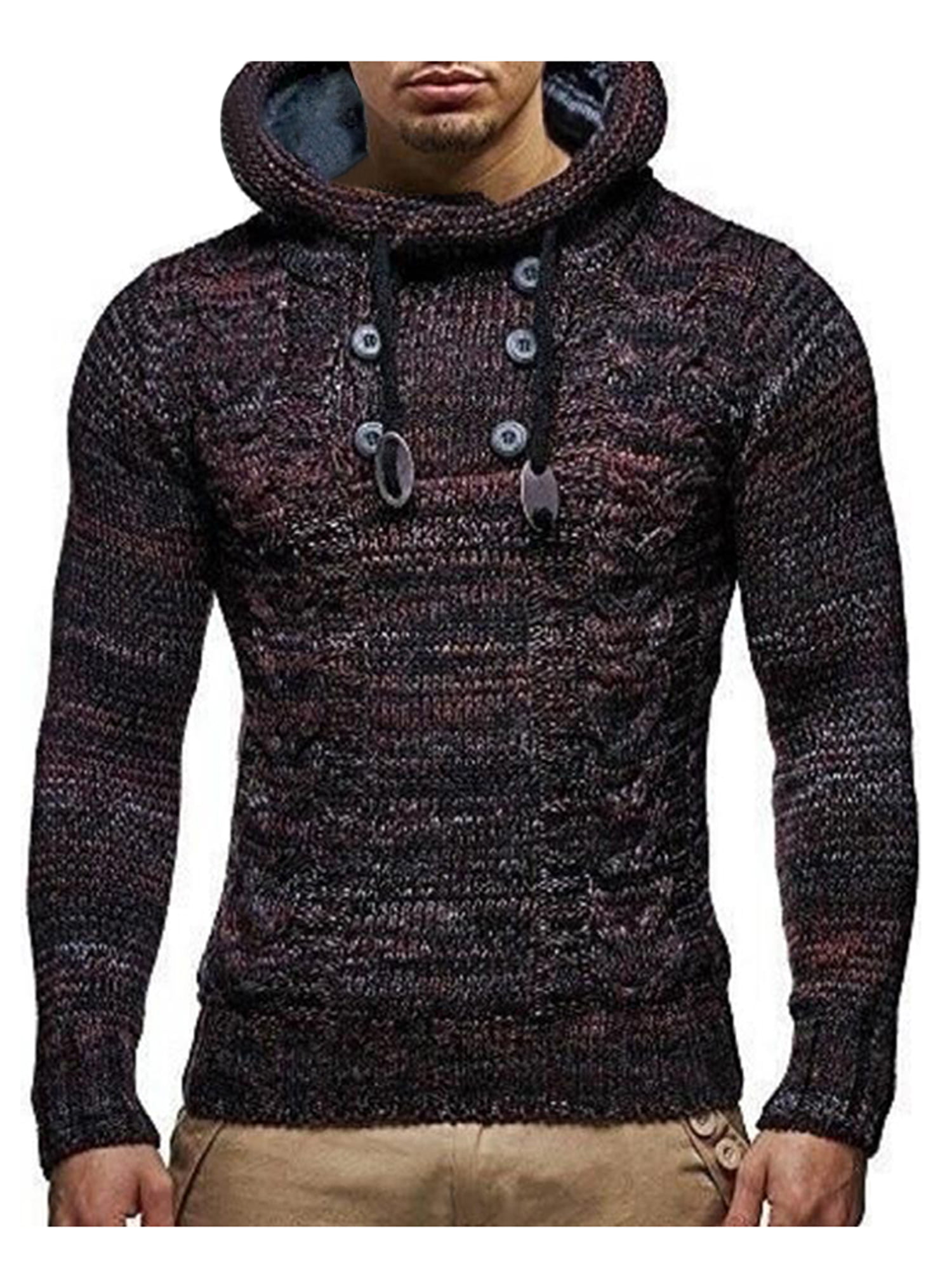 Mens Long Sleeve Knitwear Jumper Zip Up High Neck Sweater Knit Stretchy Pullover 