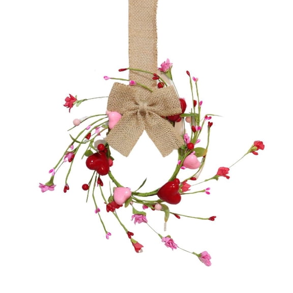 Valentine’s Day Wreath,Valentines Day Door Wreath,Artificial Floral Wreaths with Red Berries and Small Pink Hearts for Valentine’s Days Wedding Festival Decor
