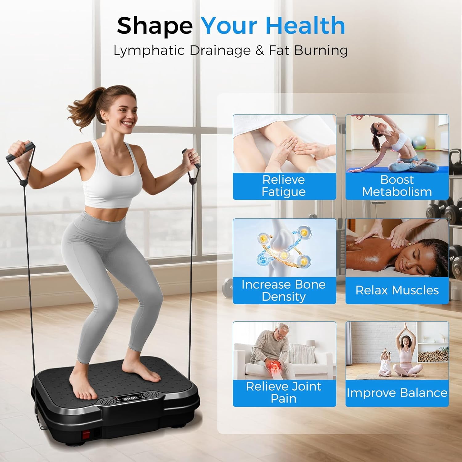 Vibration Plate Exercise Machine for Full Body Workout, Lymphatic Drainage & Weight Loss, 400 Lbs Capacity Fitness Platform with Remote