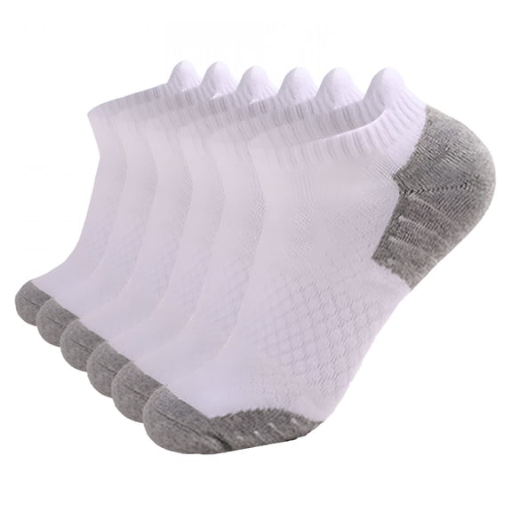 XIRQI Compression Socks for Women, Men and Women Athletic Running Socks 6 Pairs Breathable Low Cut Sports Socks with Cushioning Ankle Socks for Women, White L