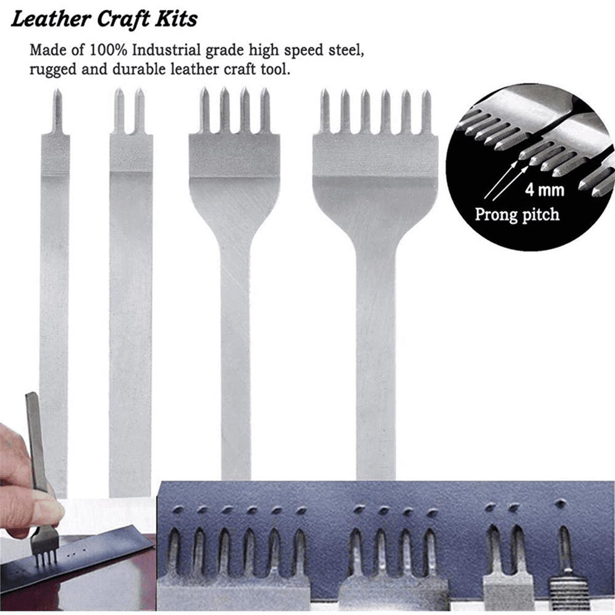 18Pcs 1/2/4/6 DIY Diamond Lacing Stitching Chisel Set Leather Edge Skiving DIY Craft Tool, (4mm)