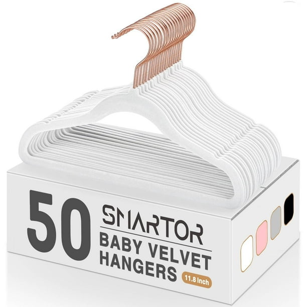 Smartor Premium Perchas De Terciopelo Para Armario, Paquete De 50 Perchas Duraderas De Fieltro Para Niños De 11.8 Pulgadas, Antideslizantes Para Ropa De Bebé, Perchas Para Niños En El Armario (Gancho
