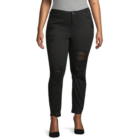 Almost Famous Juniors' Plus Size Destructed Ankle Jean