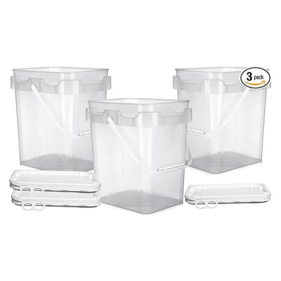 2 Gallon Square Food grade Bucket container pail with Lid and plastic handle (Pack of 3) Made in USA
