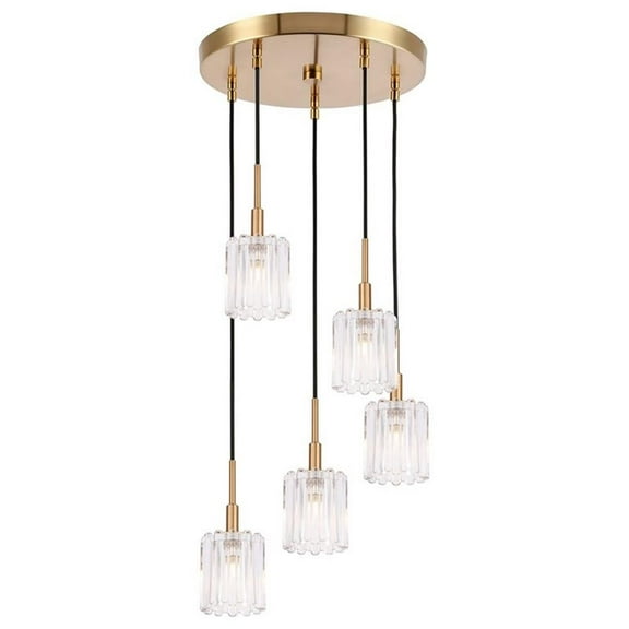 Woodbridge Lighting Candice 5-light Glass Cluster Pendant in Swizzle Stick/Brass