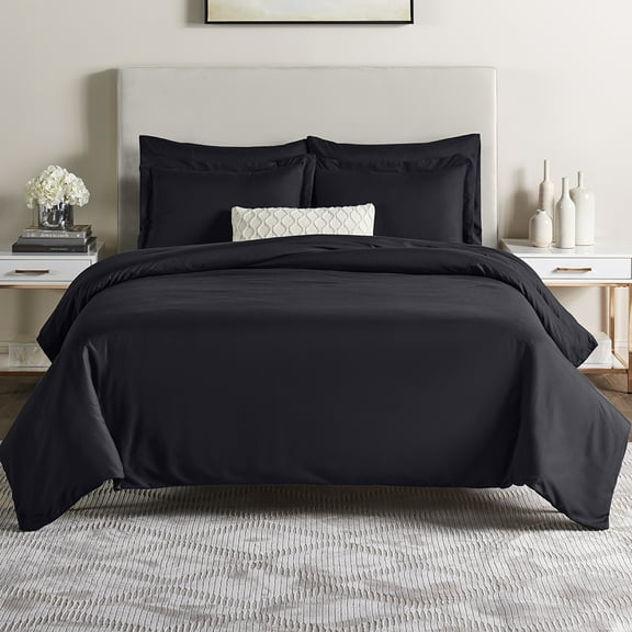 Nestl Duvet Cover 5 Piece Set- 2 Pillow Shams and 2 Pillowcases - Ultra Soft Double Brushed Microfiber Hotel Quality - Twin (68"x90") - Black