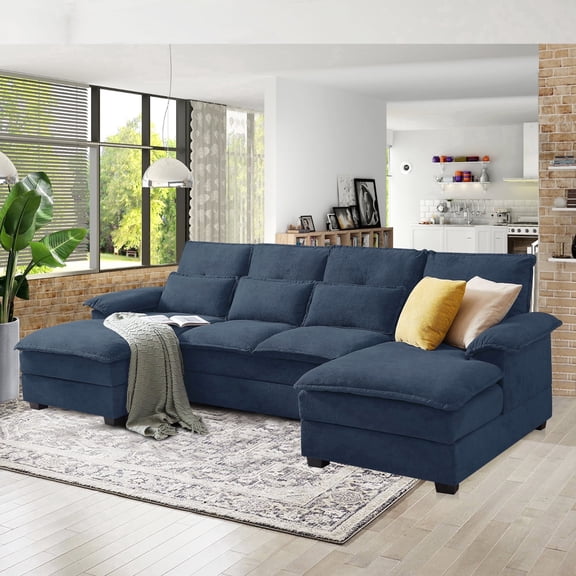 Pingliang Home 110" Oversized U Shaped Couch,4 Seat Sectional Sofa with 4 Pillows,Upholstered Symmetrical Cloud Couch with Double Chaise,Wrap Around Sofa Modular sofa for Living Room Apartment Office