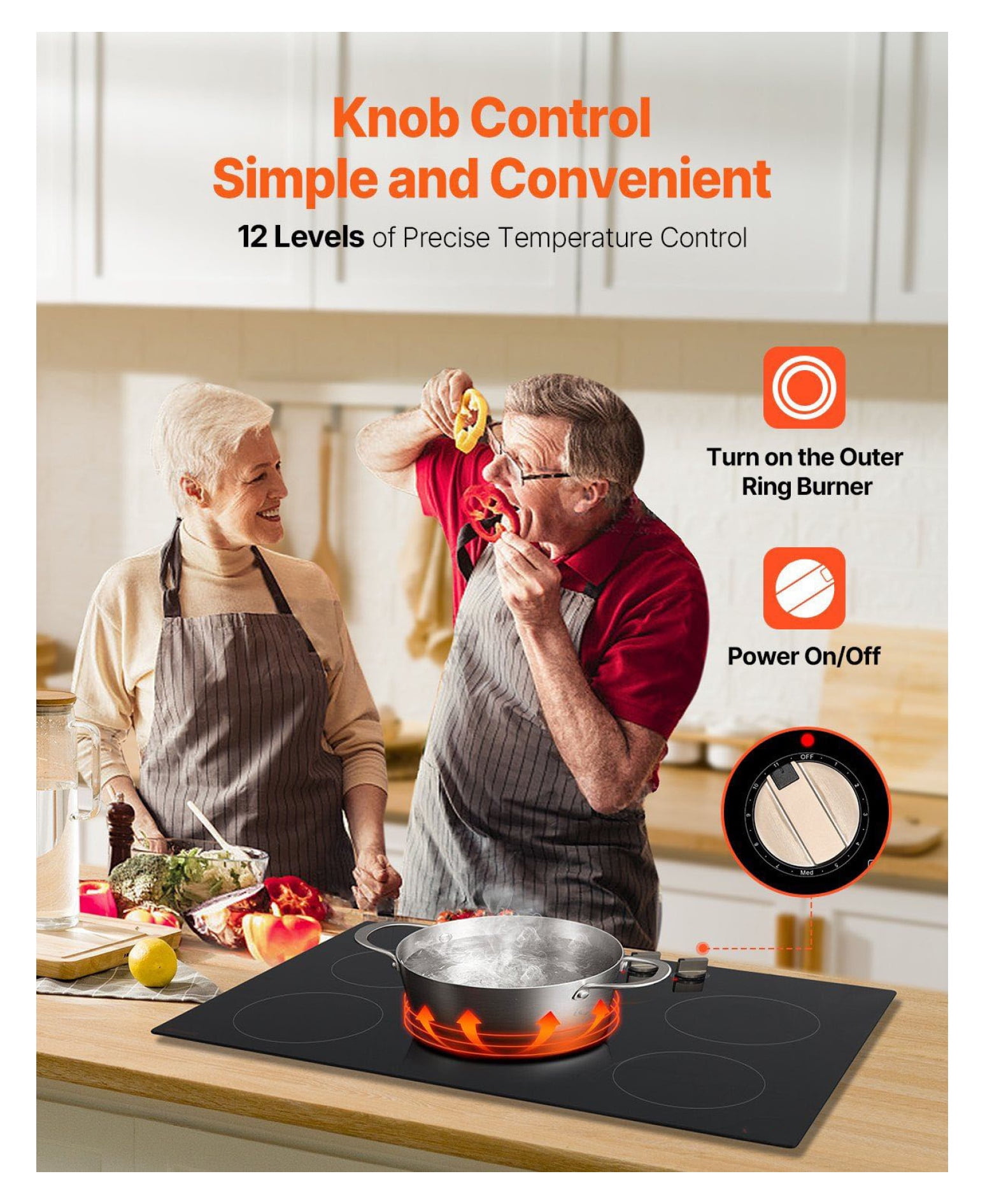 9200W 5 Burner Induction Cooktop - Electric Countertop Cooker with Knob Control, 36 Inch Built-in Cooktop, 12 Power Levels, Microcrystalline Glass Panel