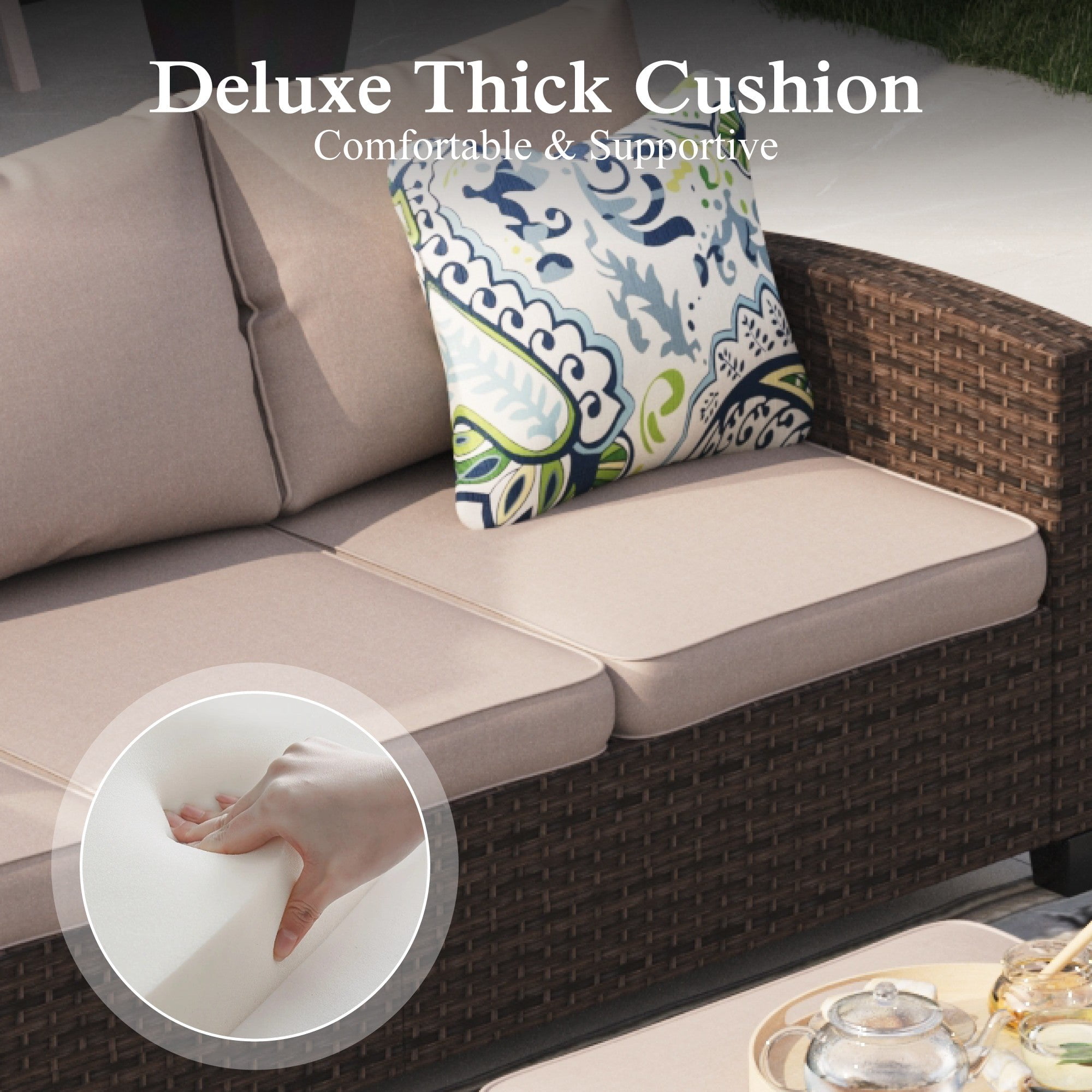 Sophia & William 5 Pieces Wicker Patio Furniture Set 7-Seat Outdoor Conversation Set, Beige