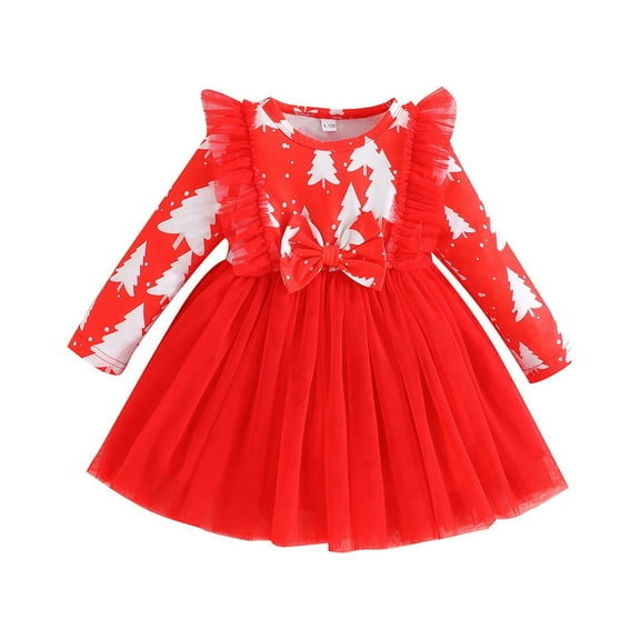 SHTXOZHI Baby Girls Chiristmas Outfit Toddler Ruffle Long Sleeve A-Line Tulle Party Princess Dresses