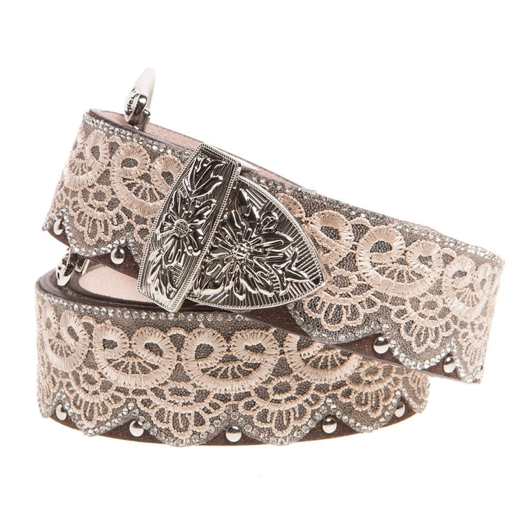 Silver and Rhinestone Embellished Khaki Tan Leather Belt  Sz L NWOT WB Atlas Women main image 3