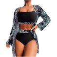 thumbnail image 1 of Kiosan Conjunto de bikini para mujer, traje de baño de 3 piezas, kimono floral, parte superior triangular anudada en la parte delantera, falda de traje de baño inferior de cintura alta, 1 of 4