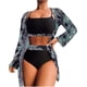 thumbnail image 1 of Kiosan Conjunto de bikini para mujer, traje de baño de 3 piezas, kimono floral, parte superior triangular anudada en la parte delantera, falda de traje de baño inferior de cintura alta, 1 of 4