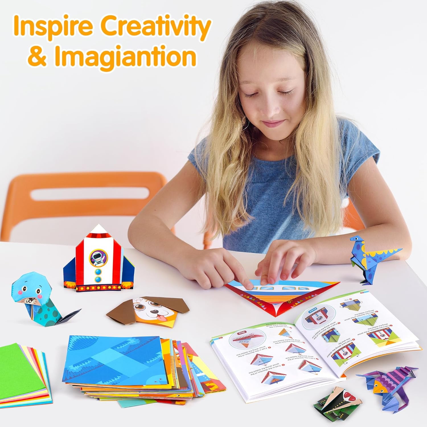 Mocoosy Origami Paper 224 Sheets Origami Kit for Kids Ages 8-12, Square Craft Paper Color Folding Paper Set with Guiding Book for Easy DIY Art and Craft Projects Best Craft Gifts for Kids