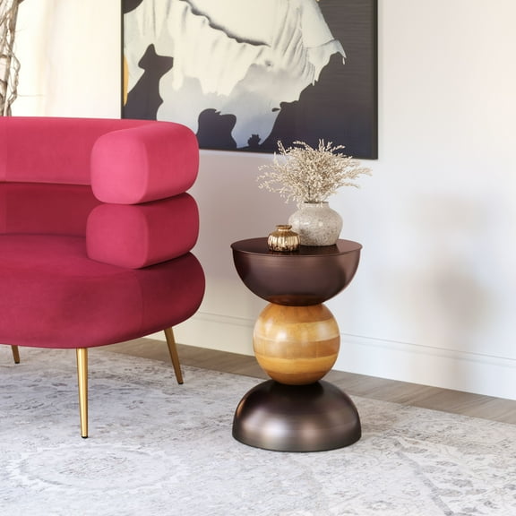 Tripoli Side Table Bronze End Table, Modern Style, Electroplated Iron round shape tabletop, Iron, Indoor Living