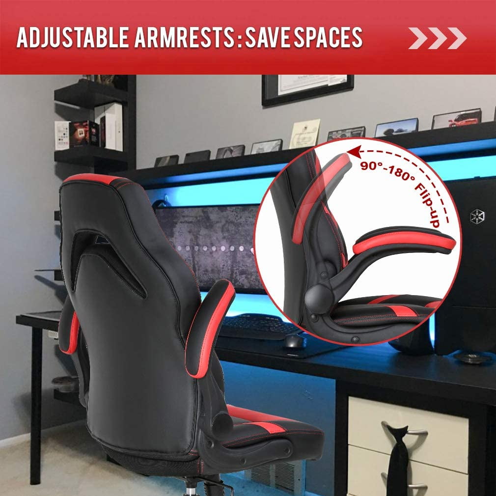 Erommy Computer Gaming Chair High Back, Height Adjustment Swivel Rocker  with Headrest and Support Lumbar Pillow, Red 