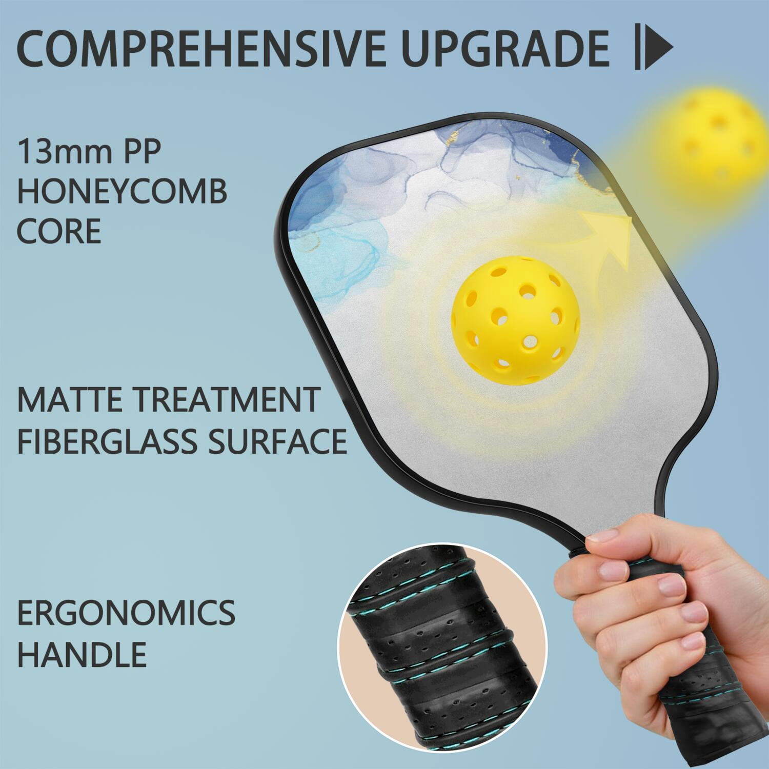 Pickleball Paddles Set Of 2, Fiberglass Surface, Fluid Smoke Aurora Art Style, 4 Balls & Bag
