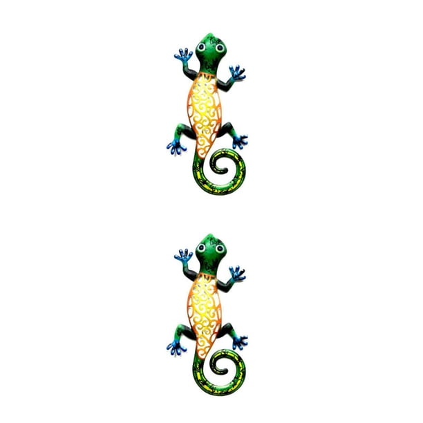 sweethay Gecko de Metal para decoración de pared, decoración colgante para el hogar, colgante divertido pintado a mano, obra de arte DIY, suministros Amarillo 2piezas sweethay CBP499814
