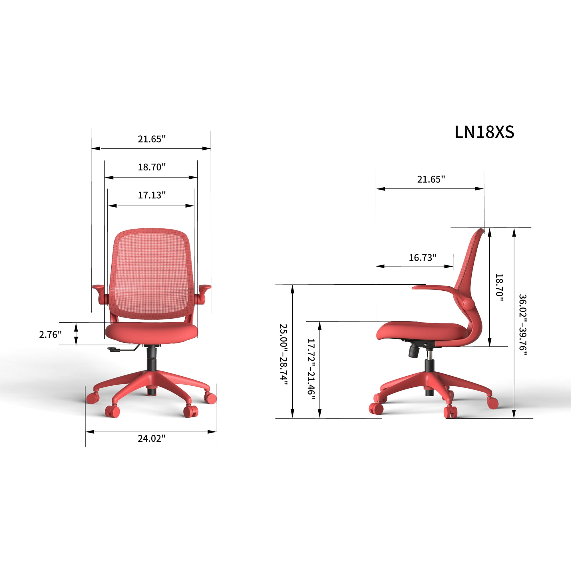 HOQBN Ergonomic Office Chair with Flip-Up Armrests, Breathable Mesh Back, Integrated Molded Foam Seat, 350lb Capacity,Red