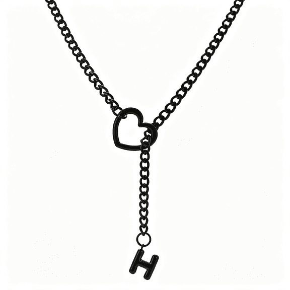 DESIGNICE Black Heart Slip Chain Initial Necklaces for Women,Stainless Steel O-Ring Adjustable Lariat Heart Y-Necklace,Punk Gothic Cuban Collar Choker Necklace for Women