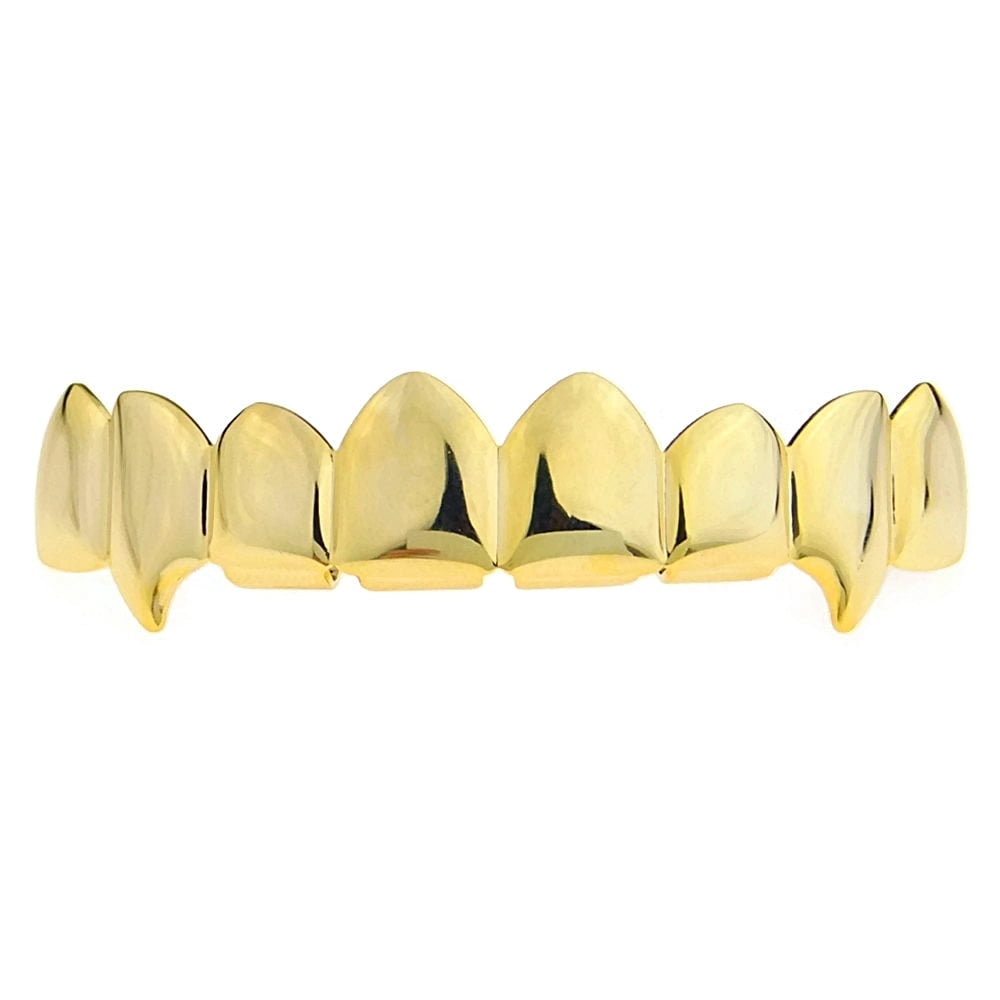 Hip Hop Teeth Grillz Set Hip Hop Custom Fit Rose Plated Vampire 8 Hollow Open Face Gold Mouth Grillz Caps Top& Bottom Grill Set Party Gift 