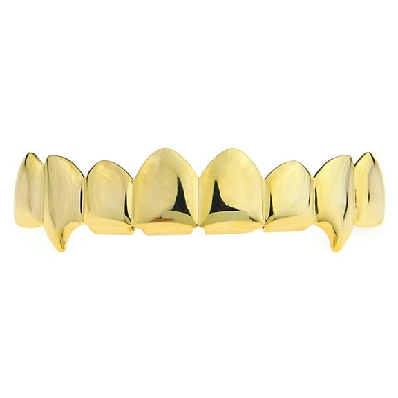 14k Gold Plated Grillz 8 Top Teeth Fangs Eight PC Hip Hop Vampire Mouth Fang Grills