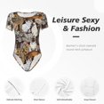 thumbnail image 4 of Junzan Justaucorps à Manches Courtes Col Rond Imprimé Chats pour Femmes, T-shirt Mode Aguichant une Pièce Col Rond Justaucorps Aguichant pour Sortir-TTG, 4 of 7
