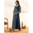 thumbnail image 4 of Janasya Indian Women's Teal Crepe Foil Printed Angrakha Maternity Kurta, 4 of 5