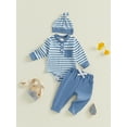 thumbnail image 3 of Suealasg Infant Newborn Boys 3Pcs Spring Fall Outfits 3 6 9 9 12 18 Months Baby Boys Clothes Striped Print Long Sleeve Rompers and Elastic Pants Hat Set, 3 of 8