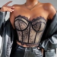 thumbnail image 5 of Womens Crop Corset Tops Floral Lace Vintage Going Out Bustier Corsets Fish Bones Body Trimmer Bodice Shapewear Black, S, 5 of 7