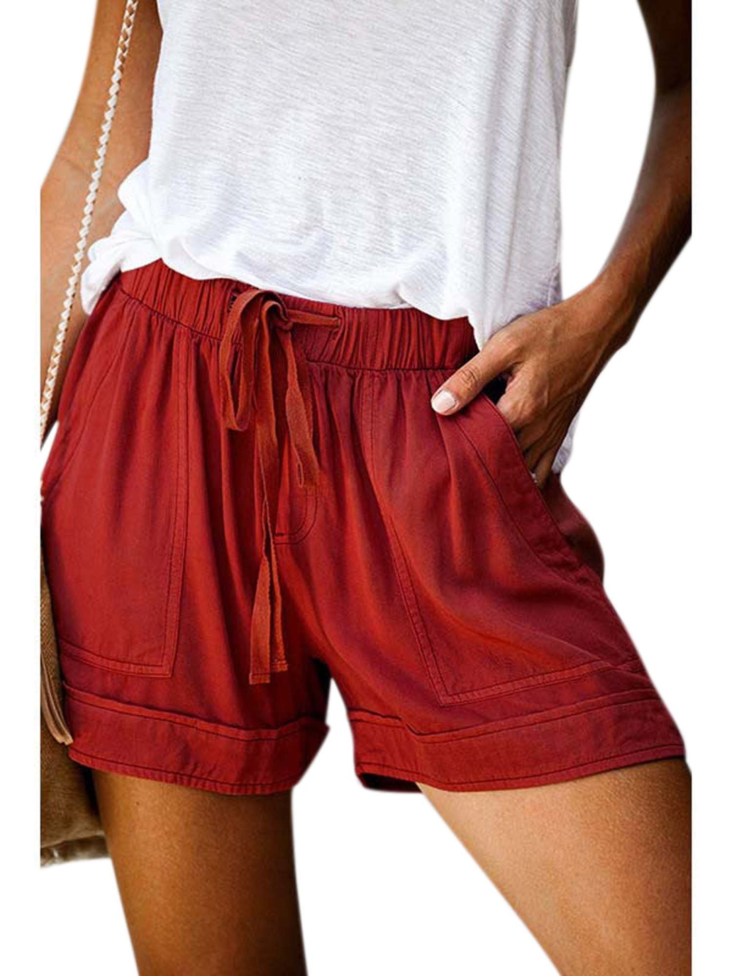 Women Casual Shorts Plain Solid Color Elastic Waist Drawstring Pockets  Shorts Ladies Summer Beach Lightweight Short Lounge Pants - Walmart.com