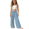 thumbnail image 3 of SHenli Girls Linen Pants Flowy Wide Leg Elastic Waist Beach Trousers Comfortable Casual Bottom for Daily Wear, 3 of 5